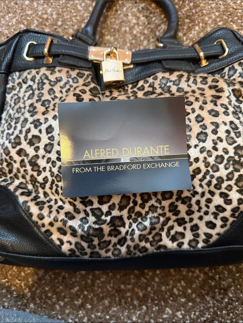 The Bradford Exchange Leopard Print Satchel with Black Trim and Gold Hardware